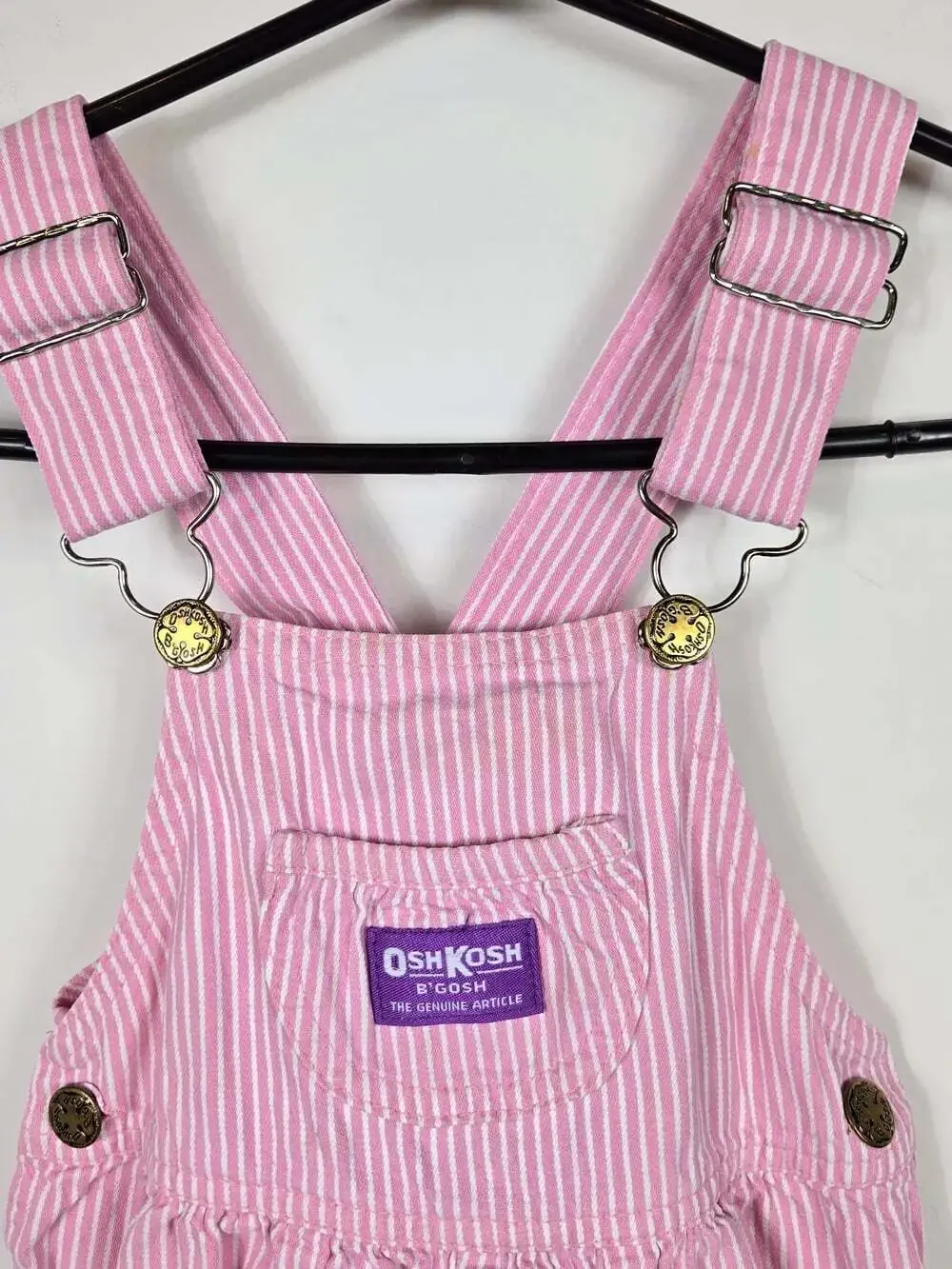 Vintage OshKosh B’Gosh Overalls 24M Pink Stripe Baby Girls Railroad
